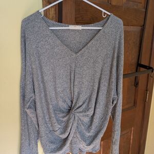 Women's Super Soft Gray Twist Front Long Sleeve Top-Size Large